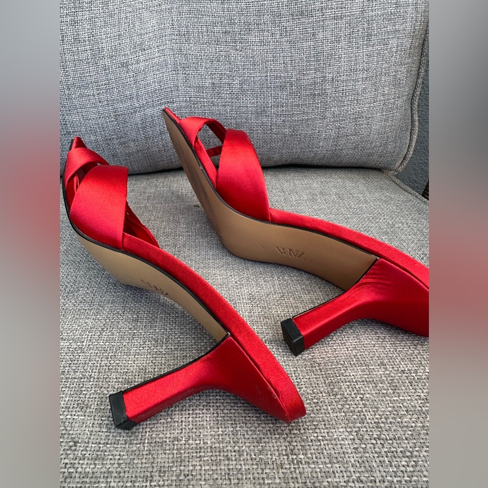 Zara Scarlet Satin Heels - Picture 7 of 7